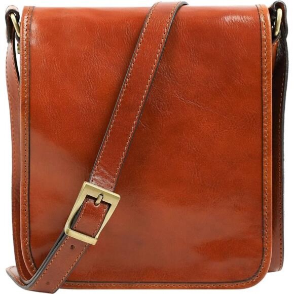 Men's Italian Leather Messenger Full Grain Leather Crossbody Bag - Tablet Size